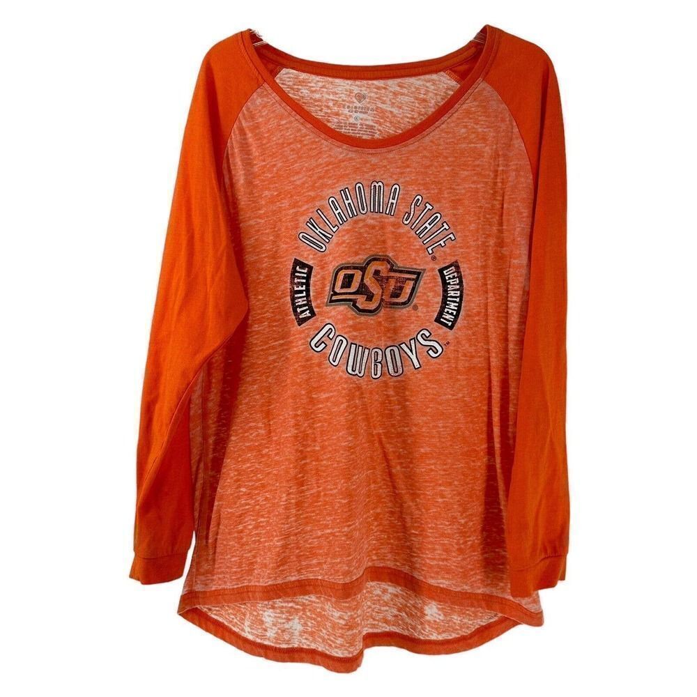 OSU Cowboys Long Sleeve T-Shirt Orange Burnout Womens Size L Oklahoma Colosseum